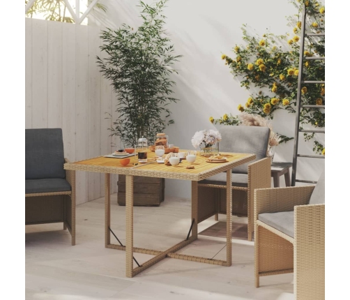 vidaXL Mesa de jardín ratán sintético madera acacia beige 109x107x74cm