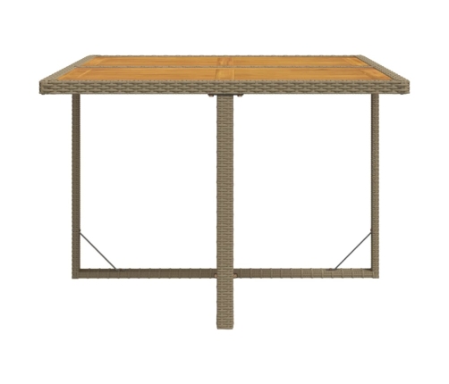 Mesa de jardín ratán sintético madera acacia beige 109x107x74cm