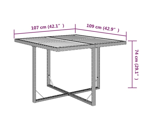 Mesa de jardín ratán sintético madera acacia beige 109x107x74cm