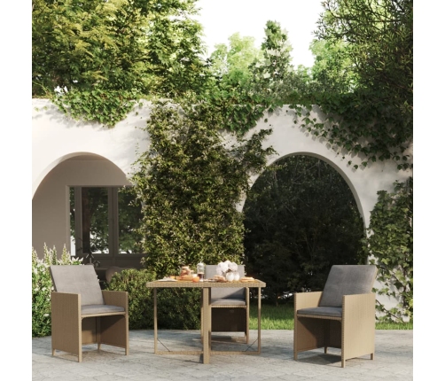 vidaXL Mesa de jardín ratán sintético madera acacia beige 109x107x74cm