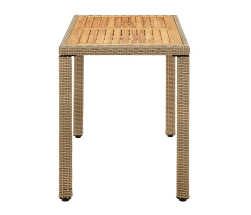 Mesa de jardín ratán sintético madera acacia beige 123x60x74cm