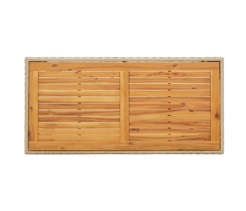 Mesa de jardín ratán sintético madera acacia beige 123x60x74cm