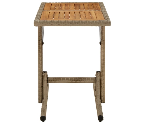 Mesa de jardín madera maciza de acacia y ratán sintético beige