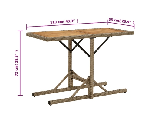 Mesa de jardín madera maciza de acacia y ratán sintético beige