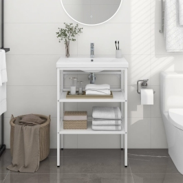 Estructura de lavabo de hierro blanco 59x38x83 cm