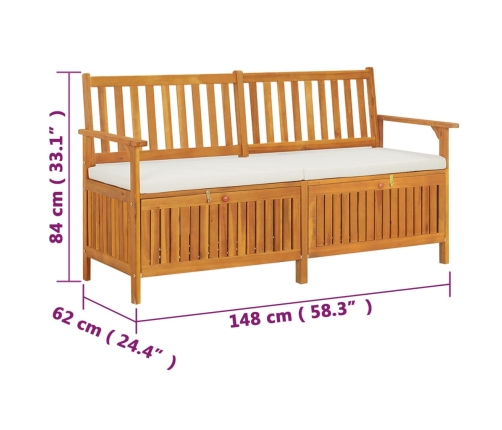 Banco de almacenaje con cojín madera maciza de acacia 148 cm