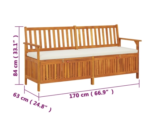 vidaXL Banco de almacenaje con cojín madera maciza de acacia 170 cm