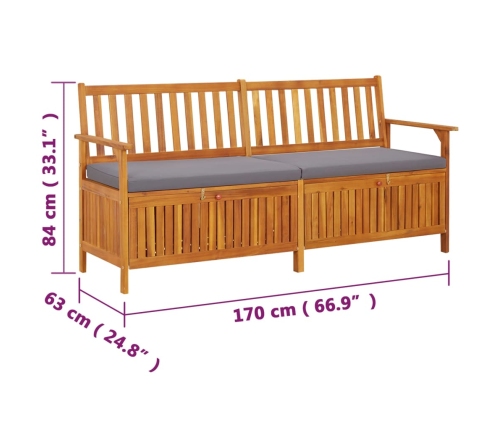 Banco de almacenaje con cojín madera maciza de acacia 170 cm