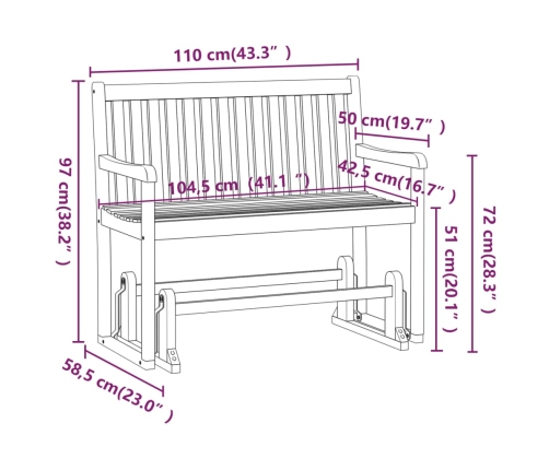 vidaxL Banco balancín de jardín 110 cm madera maciza acacia
