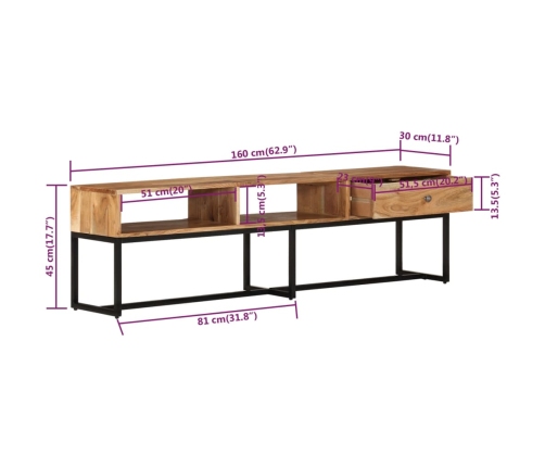 Mueble de TV madera maciza de acacia 160x30x45 cm