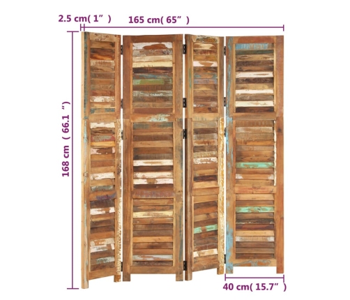 Biombo divisor madera maciza reciclada 168 cm