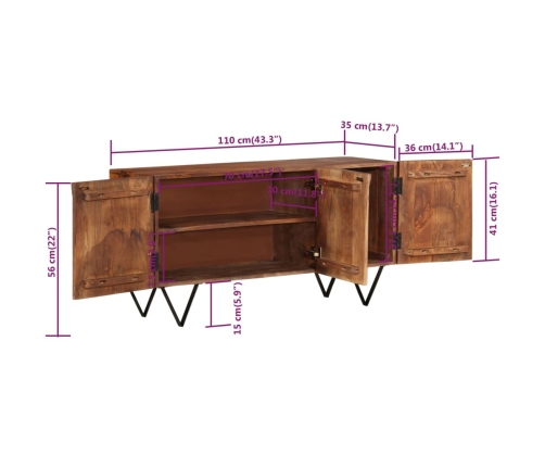 Aparador de madera maciza de mango 110x35x56 cm