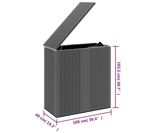 Baúl de cojines para jardín de ratán PE negro 100x49x103,5 cm