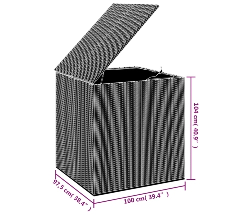 Baúl de cojines para jardín de ratán PE negro 100x97,5x104 cm