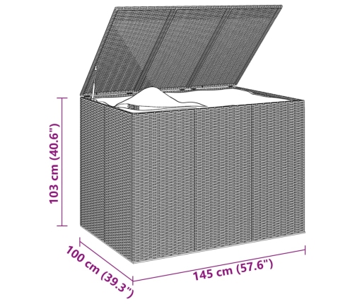 Baúl para cojines de jardín ratán PE gris 145x100x103 cm