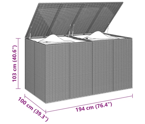 Baúl para cojines de jardín ratán PE marrón 194x100x103 cm