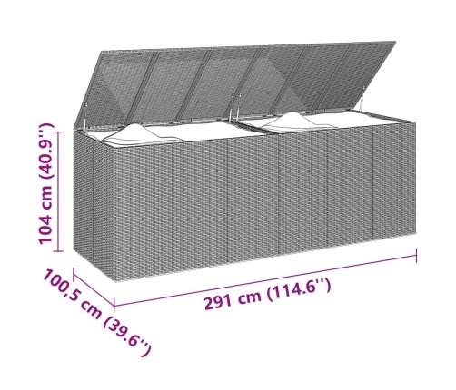 Baúl para cojines de jardín ratán PE marrón 291x100,5x104 cm