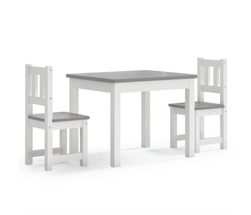 Mesa y sillas infantiles 3 piezas MDF blanco y gris