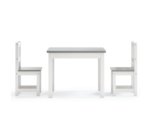 Mesa y sillas infantiles 3 piezas MDF blanco y gris