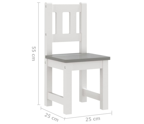 Mesa y sillas infantiles 3 piezas MDF blanco y gris