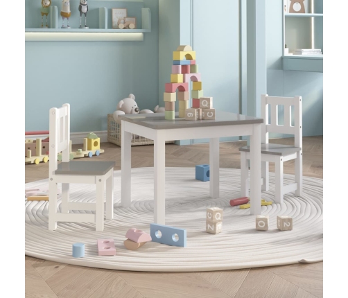 Mesa y sillas infantiles 3 piezas MDF blanco y gris