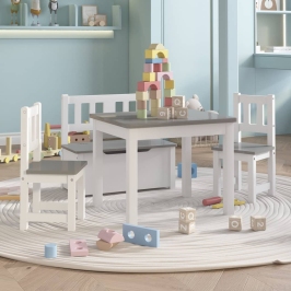 Mesa y sillas infantiles 4 piezas MDF blanco y gris