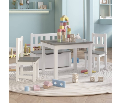 Mesa y sillas infantiles 4 piezas MDF blanco y gris