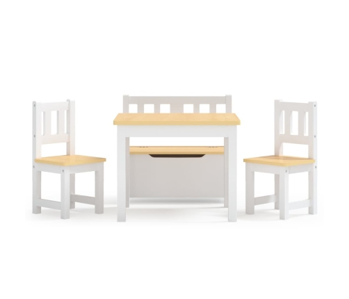 Mesa y sillas infantiles 4 piezas MDF blanco y beige