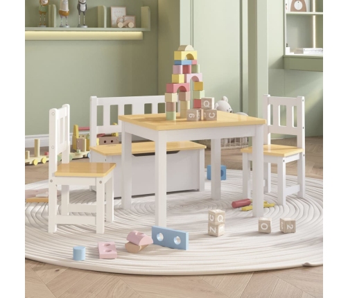 Mesa y sillas infantiles 4 piezas MDF blanco y beige