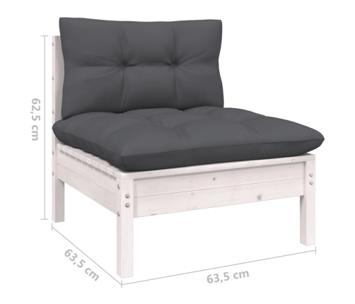 Juego muebles jardín 3 pzas cojines blanco madera pino maciza