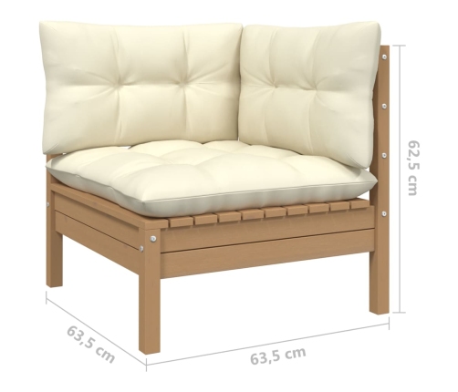 Muebles de jardín 3 piezas madera maciza pino con cojines crema