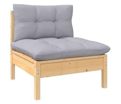 Juego muebles jardín 3 pzas con cojines gris madera pino maciza