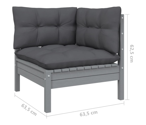 Juego muebles de jardín 3 pzas cojines gris madera pino maciza