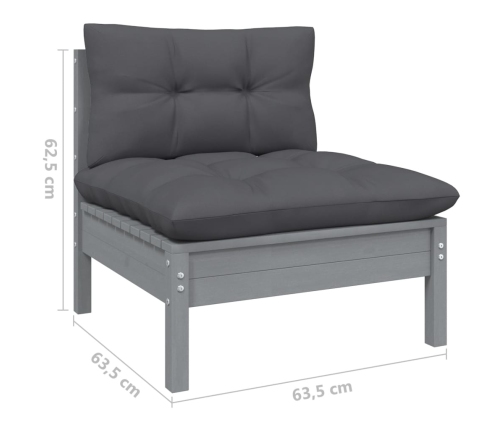 Juego muebles de jardín 3 pzas cojines gris madera pino maciza