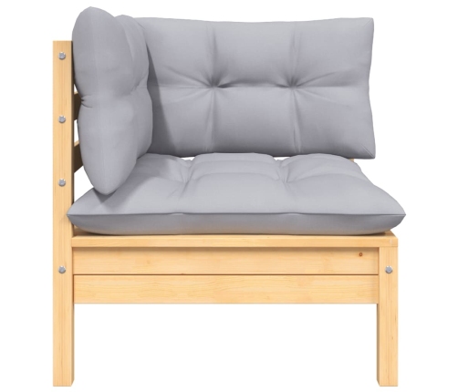 Juego muebles de jardín 3 pzas cojines gris madera pino maciza