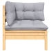 Juego muebles de jardín 3 pzas cojines gris madera pino maciza