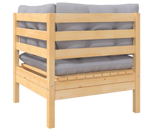 Juego muebles de jardín 3 pzas cojines gris madera pino maciza