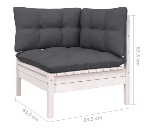 Juego de muebles de jardín 3 pzas y cojines blanco madera pino