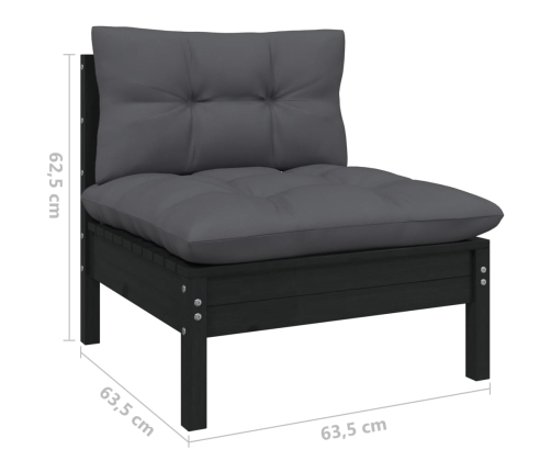 Juego muebles de jardín 3 pzas cojines negro madera pino maciza