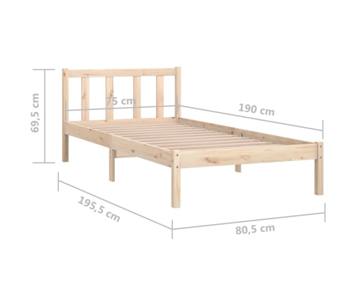 Estructura de cama individual pequeña sin colchón madera maciza