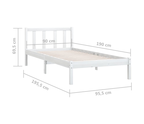 Estructura de cama individual sin colchón madera maciza blanco