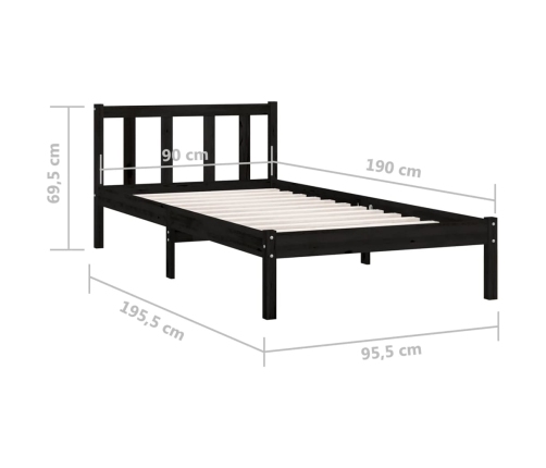 vidaXL Estructura de cama madera maciza pino individual negro 90x190cm