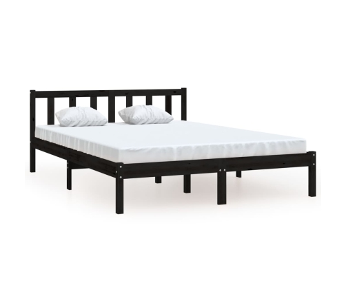 Estructura cama doble pequeña sin colchón madera maciza negro