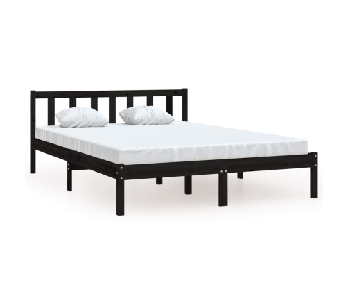 Estructura de cama doble sin colchón madera maciza negro