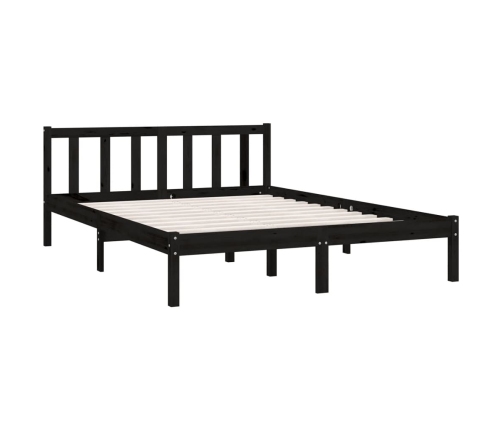 Estructura de cama doble sin colchón madera maciza negro