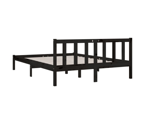 Estructura de cama doble sin colchón madera maciza negro