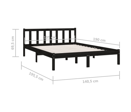 Estructura de cama doble sin colchón madera maciza negro