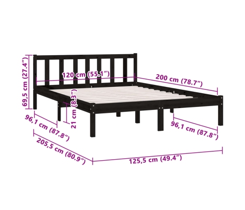 vidaXL Estructura de cama de madera maciza de pino negra 120x200 cm