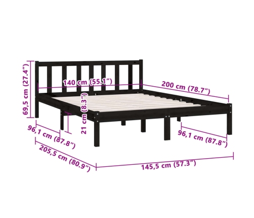 Estructura de cama sin colchón madera maciza negro 140x200 cm