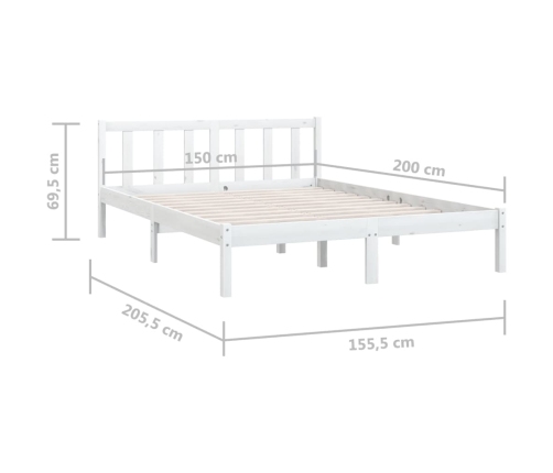 Estructura de cama doble sin colchón madera maciza blanco